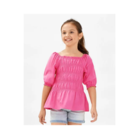 Primo Gino 100% Cotton Three Fourth Sleeves Top With Solid Colour - Pink