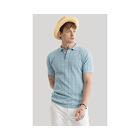 FRESCO LIGHT BLUE KNITTED POLO T-SHIRT