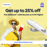 Get up to 25% off + additional Rs.2,500 discount on FLY91 Flights!
