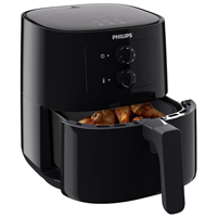 PHILIPS Air Fryer HD9200/90, uses up to 90% less fat, 1400W, 4.1 Liter, with Rapid Air Technology (Black), Large