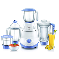 Prestige Iris 750 Watt Mixer Grinder with 3 Stainless Steel Jar + 1 Juicer Jar (White and Blue)
